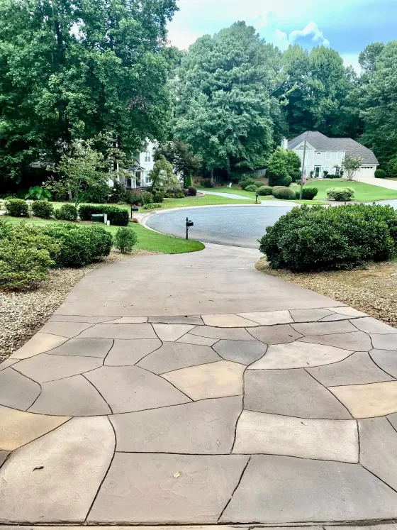 Recent decorative concrete project with custom stain and scoring